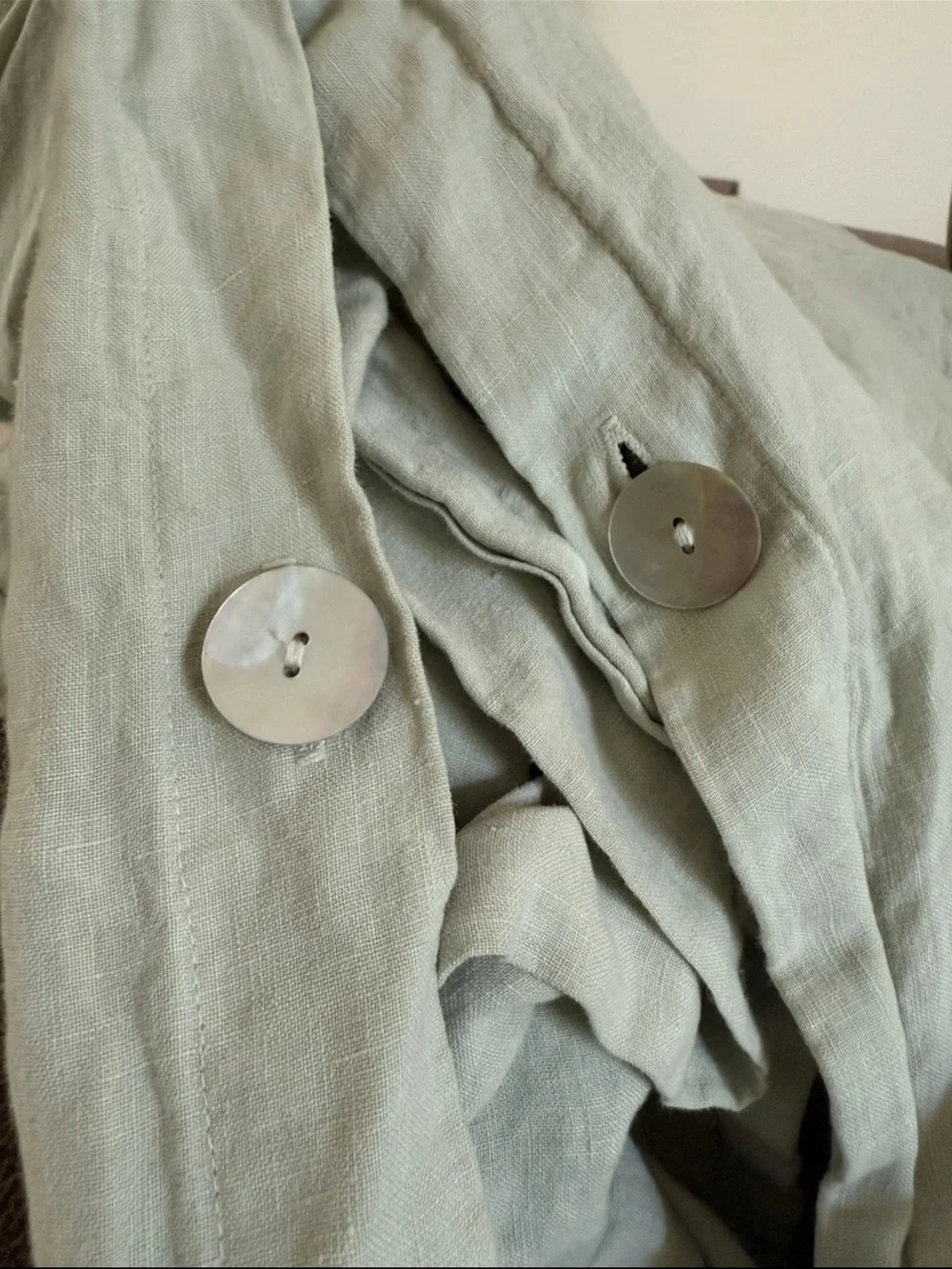 Bella Notte Linens 100% Linen Duvet Cover Green Buttons Luxury King ( Read Desc